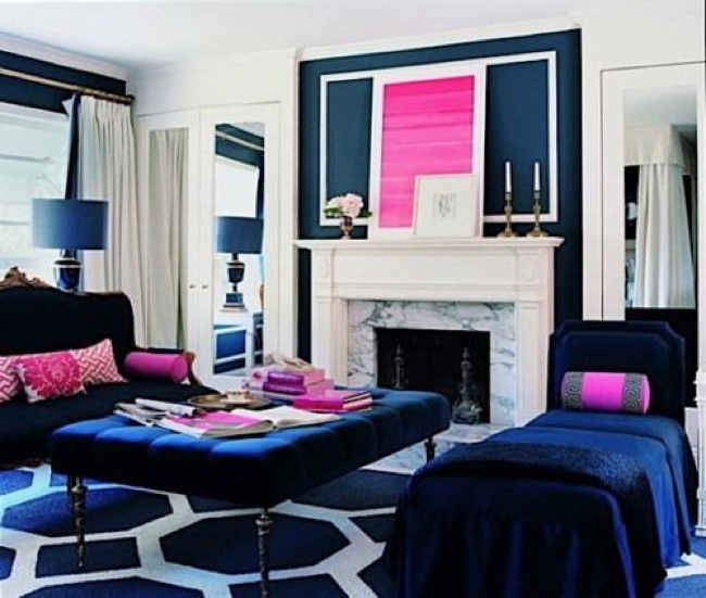 navy and pink living room