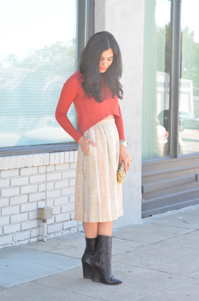 midi skirt and boots