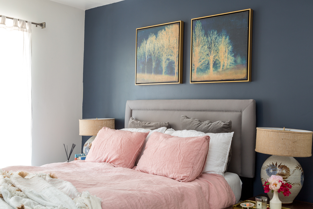 boho chic navy and pink bedroom - a vintage splendor at home