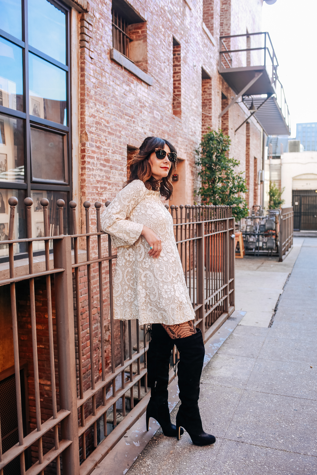 how to wear a mini dress and over the knee boots
