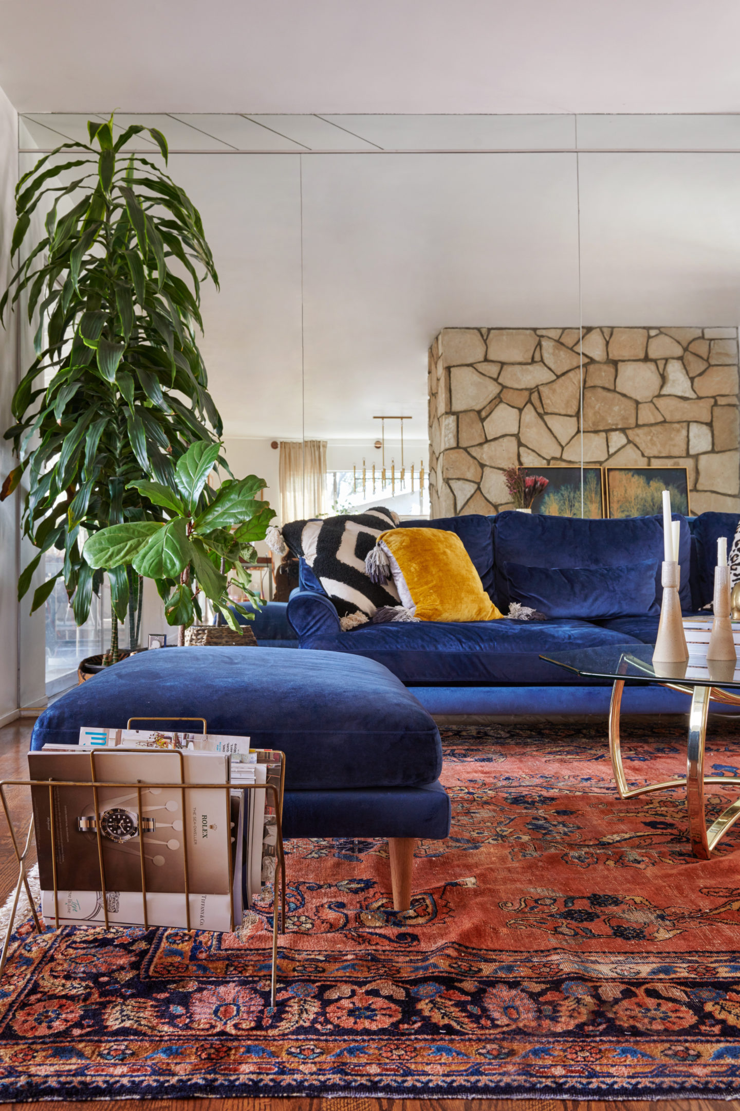 mid century modern bohemian living room decor